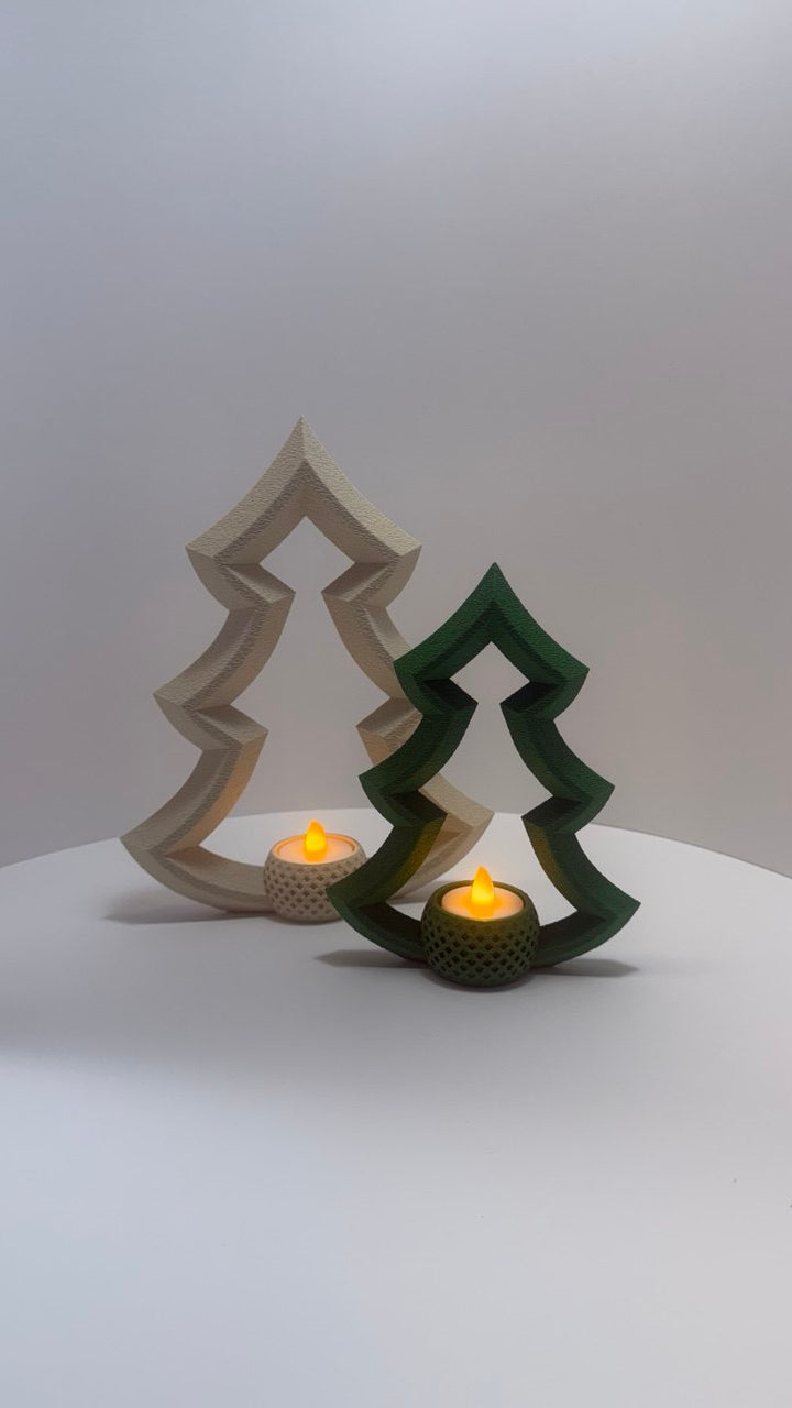 Decorative Christmas Tree Candle Holders with LED Candles