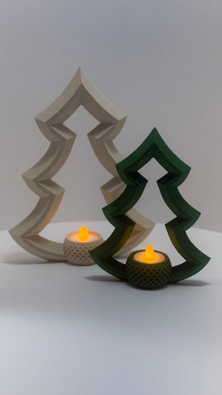 Decorative Christmas Tree Candle Holders with LED Candles