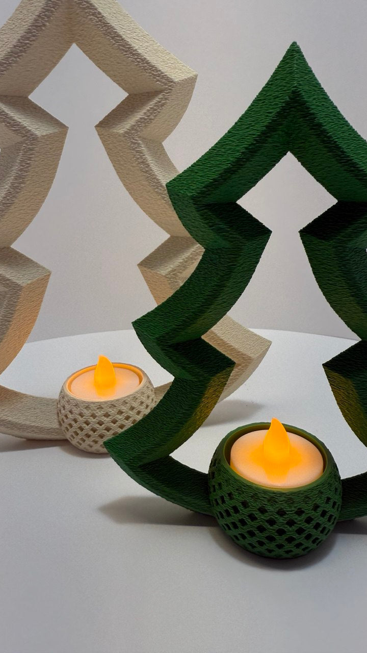 Decorative Christmas Tree Candle Holders with LED Candles